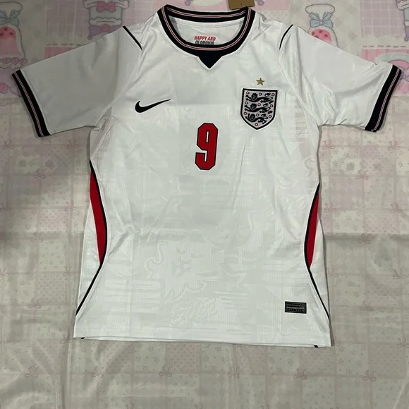 Nike White and Red England #9 Football Jersey