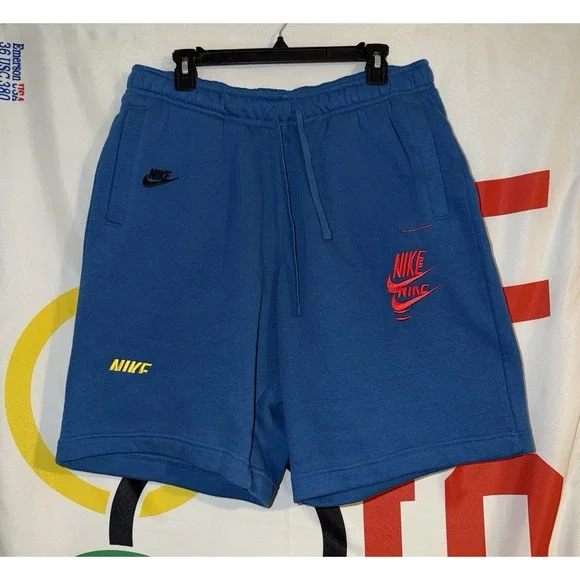 Nike Sweat Shorts Mens Large Blue Embroidered