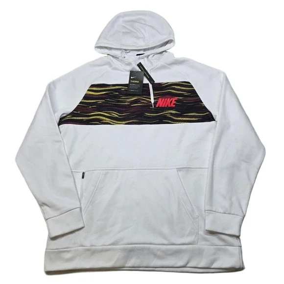 Nike Therma Training Hoodie Mens Large White Sweatshirt‎ Graphic MARKS NEW