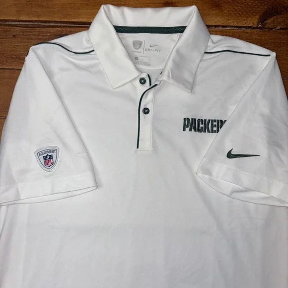 Green Bay Packers Nike Polo Shirt Men's Small White Training Dri-Fit‎ On-Field