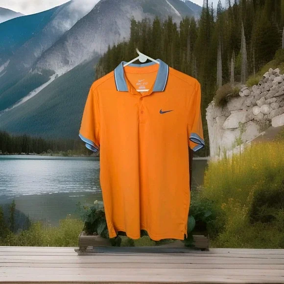 NikeDri Fit Exc‎ Golf Polo Shirt Men's Size Large Orange And Gray