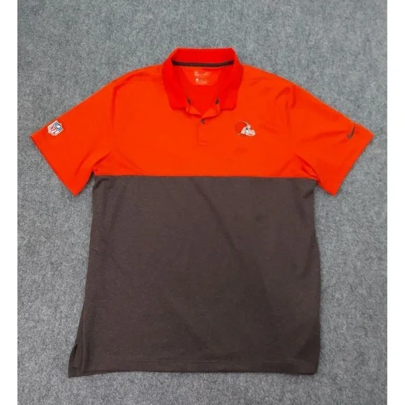 Cleveland Browns Nike Polo Shirt Mens XL Orange Brown Color Block Short‎ Sleeve