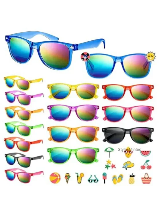 16 Pack Kids Sunglasses Party Favors with Decor Snaps, Translucent UV400