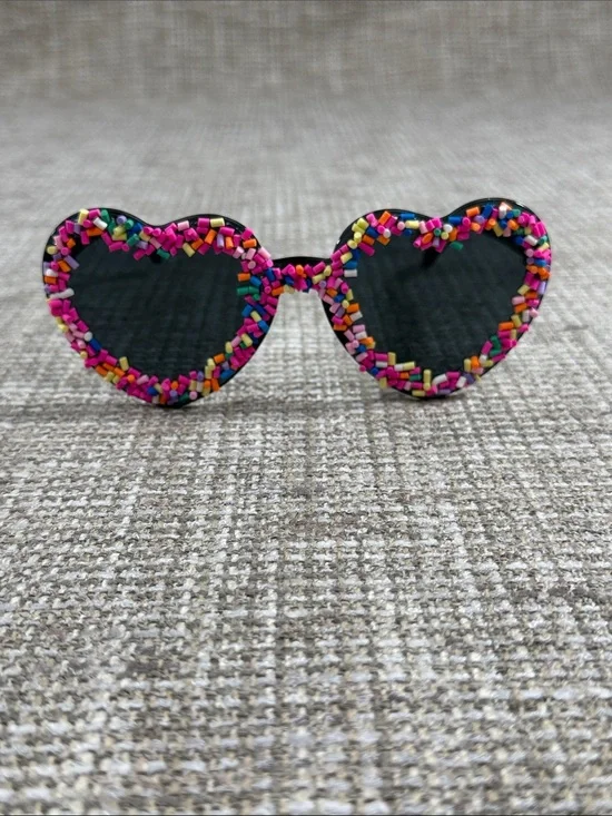 Heart Sunglasses with Multicolor Sprinkles - Black Lenses Stylish