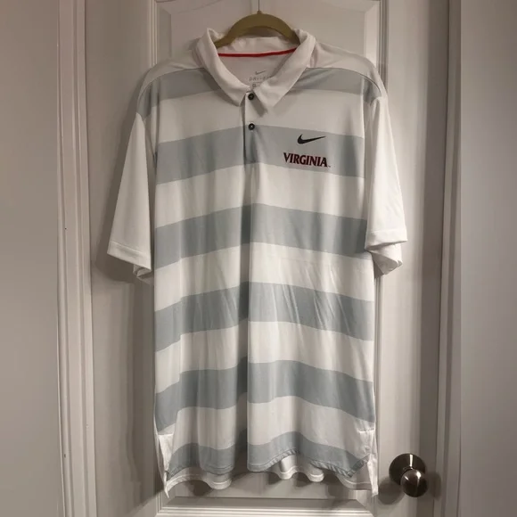 Nike Men's Dri Fit Polo Shirt with White and Gray Stripes UVA XXL‎