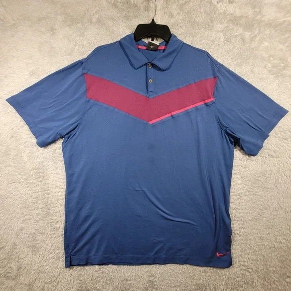 Nike Golf Dri Fit Polo‎ Shirt Mens XL Blue Red Chevron Short Sleeve