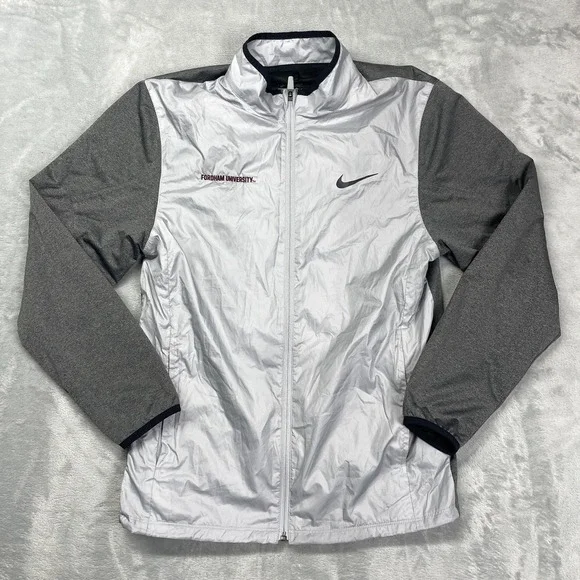 Nike Golf Fordham University Windbreaker Jacket Mens Small Gray White Full Zip‎