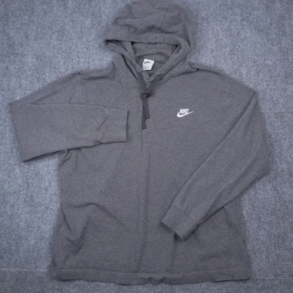Nike Hoodie Mens L Fit as M Gray Long Sleeve Cotton Jersey Pullover Swoosh Logo