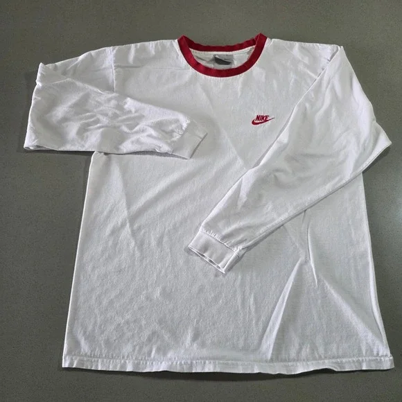 Nike Mens Long Sleeve Ringer T-Shirt White Red Futura Logo Size M