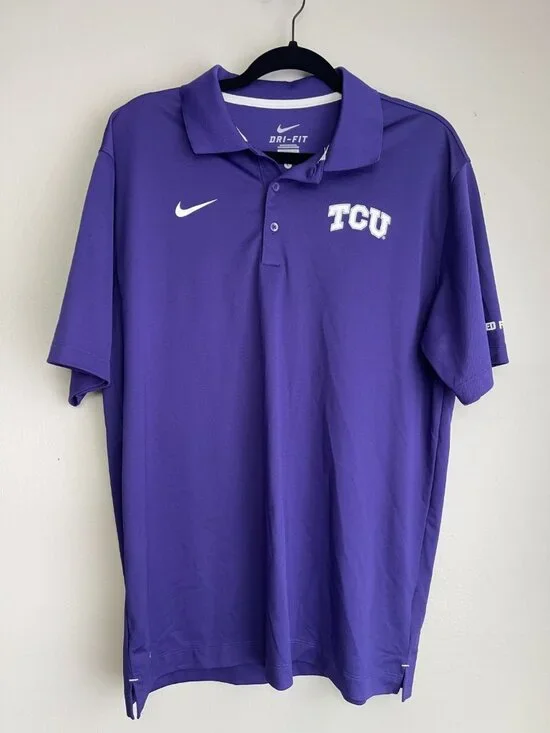 Nike Dri-FIT TCU Horned Frogs Polo Shirt Purple Men's Large NCAA Golf