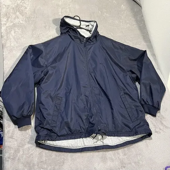 Nike Jacket Mens 2XL Navy Blue Hooded Full Zip Cotton Embroidered Lined Swoosh