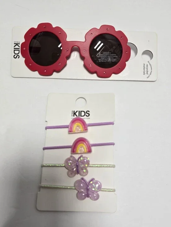 NWT Cotton On Kids Red Bling Flower Sunglasses & Hair Accessories Bundle