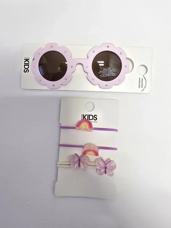 NWT Cotton On Kids Pink Bling Flower Sunglasses & Hair Accessories Bundle