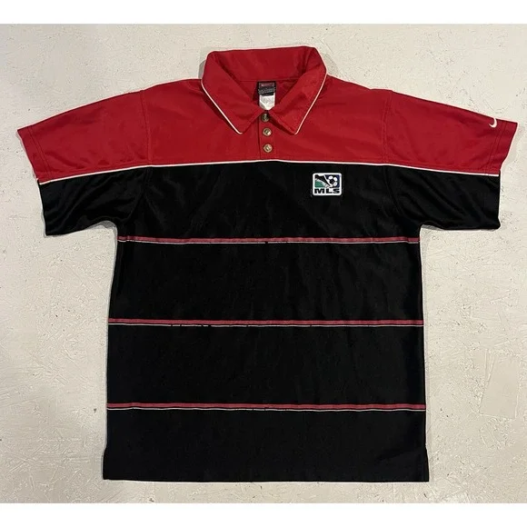 Vintage Nike Team MLS Soccer‎ Polo Shirt Mens L Black Red Embroidered Soccer