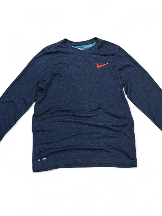 Nike Long Sleeve Dri-FIT Tee Navy with Red Swoosh