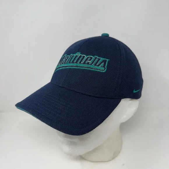 Nike Seattle Mariners Flexfit Hat Mens Navy Blue Teal Mesh MLB Baseball Cap L/XL