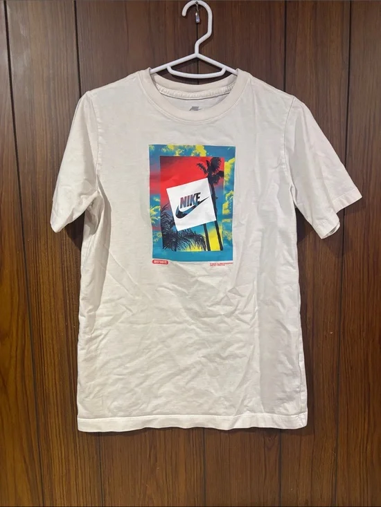 Nike White Tee with Multicolor Tropical Graphic