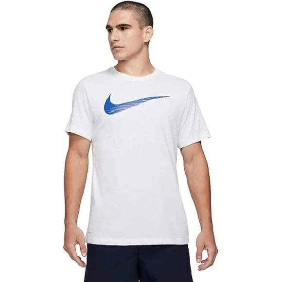 The Nike Tee Dri-Fit Short Sleeve White T-Shirt Blue Check Mens Size Medium