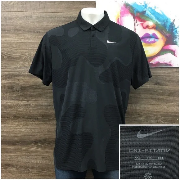Nike Dri-FIT ADV Mens XXL Black Camo Short Sleeve Golf Polo Shirt Athletic
