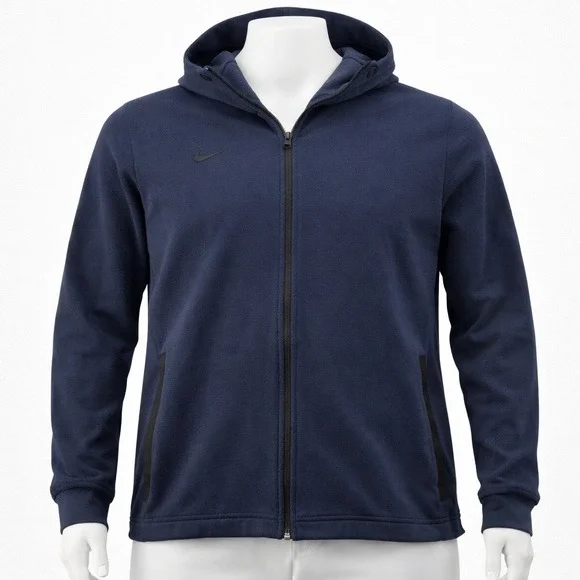 Nike Dri-FIT Mens Full Zip Hoodie Navy‎ Blue Fleece Scuba Hood Jacket Large
