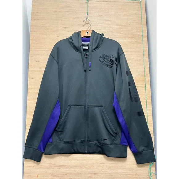 Nike LSU Tigers Therma-FIT Full‎ Zip Hoodie Mens Medium Grey Purple Sweatshirt