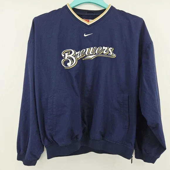 Milwaukee Brewers Sweatshirt Pullover Men's Large Nike Team‎ Center Swoosh