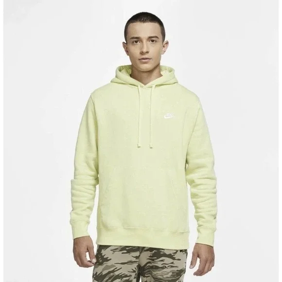 Nike Sportswear Club Fleece Long Sleeve Pullover Hoodie Sweatshirt Lemon Twist M