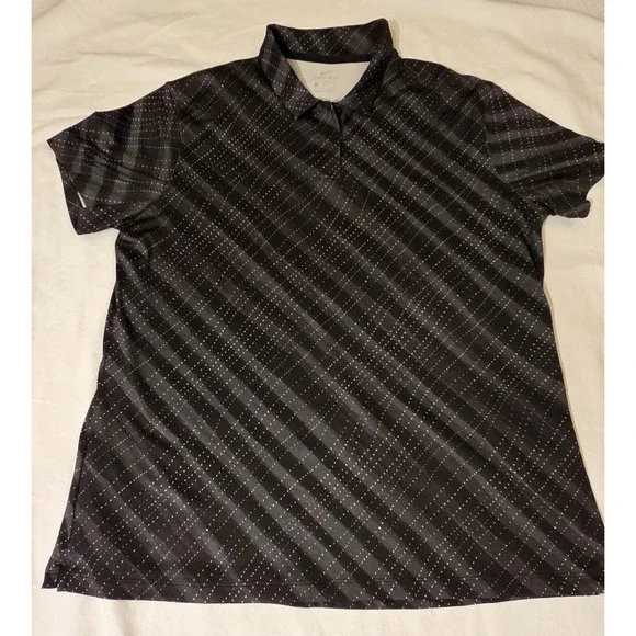 Nike Dri-FIT Golf Polo Shirt Men's XL Black Gray Plaid Check Performance...