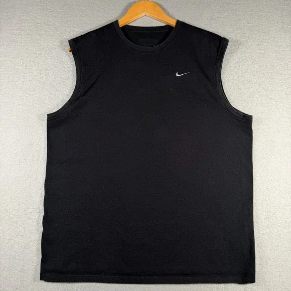 Vintage Nike Mens Black Sleeveless Muscle Tee Embroidered Swoosh L 235005-010