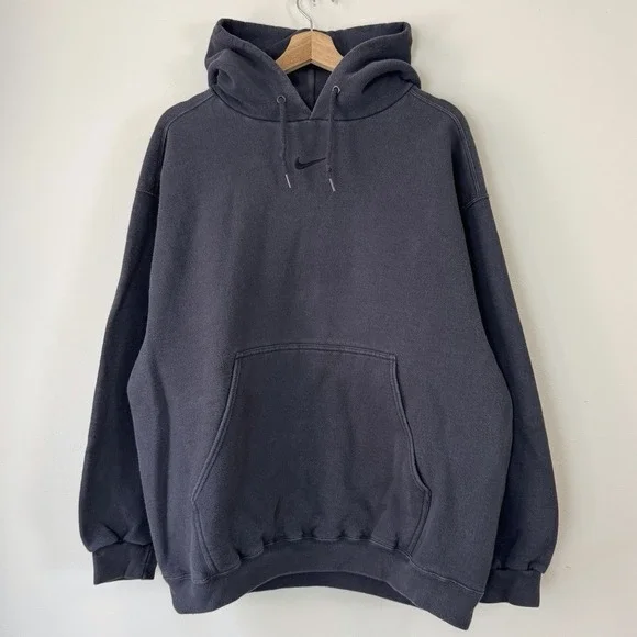 Vintage 90's Nike Center Swoosh Charcoal Black RARE Hoodie - Large