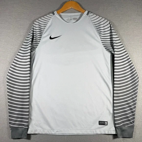 Nike Mens Dri-FIT Soccer Training Jersey Gray Striped Long Sleeve 725882-043 S