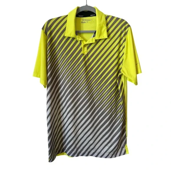 Nike Golf Tour Performance‎ Dri-Fit Polo Medium Neon Gray Stripe, Outdoors