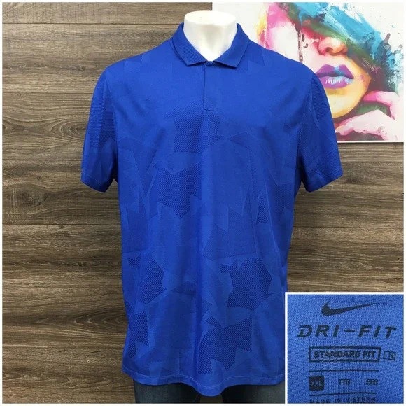 Nike Tiger Woods TW Dri-FIT Golf Polo Shirt Mens XXL Blue Geometric Standard Fit