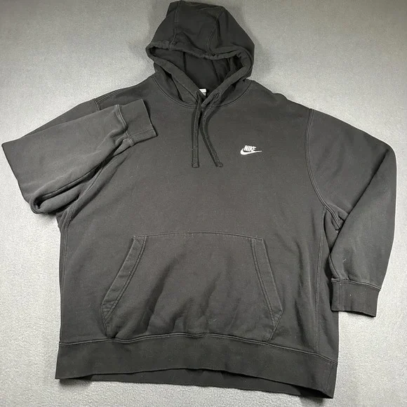 Nike Club Fleece Hoodie Mens 2XL‎ Black Pullover Kangaroo Pocket Logo BV2654-010