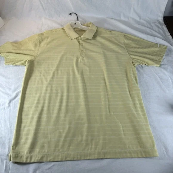 Nike Golf Polo Shirt Mens Sz XL Yellow Striped Short Sleeve Dri Fit UV Golf‎