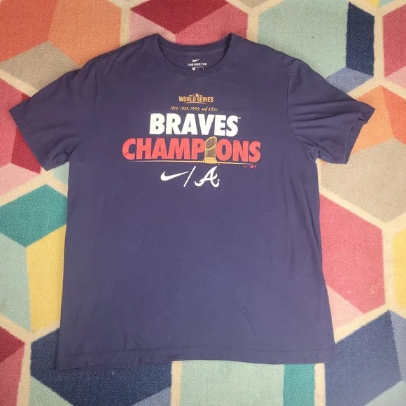 Nike Atlanta Braves 2021 World Series‎ Champions Shirt Mens Large Navy Blue MLB