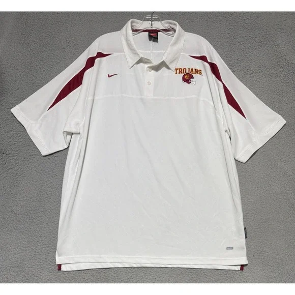 Vintage Nike Team Dri-Fit USC Trojans polo shirt Mens XL White Embroidered