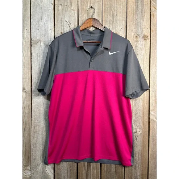 Nike Golf Dri-FIT Polo Shirt Mens‎ XL Grey Pink Color Standard Fit