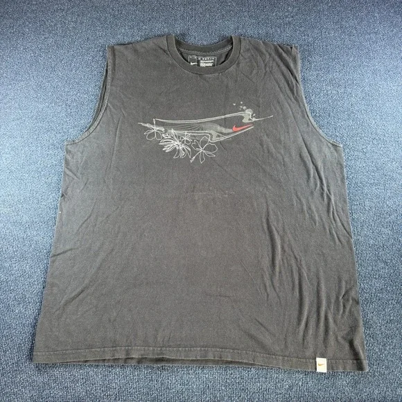 Nike Swim Mens XL Sleeveless Muscle T-Shirt Black Floral Graphic Tank Top Cotton