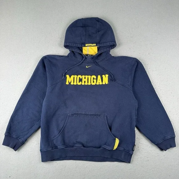 Vtg‎ Nike Michigan University Hoodie Men's Large Navy Blue Center Check Pullover