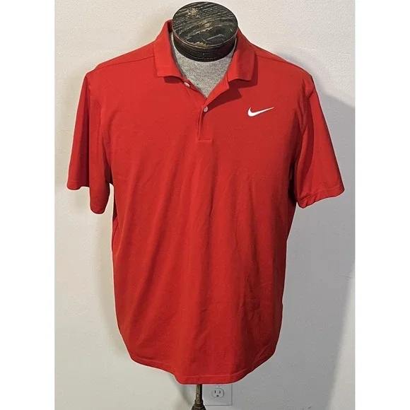 Nike Golf‎ Polo Shirt Mens Large Red Dri-FIT Standard Fit Performance Golf Top