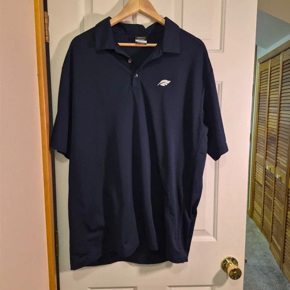Nike Golf Dri-FIT Polo Shirt Mens XXL‎ Navy Blue Short Sleeve Leaf Logo Swoosh