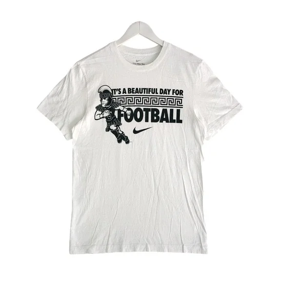 Nike Mens White Football Trojan Graphic T-Shirt Small It's a Beautiful Day Tee