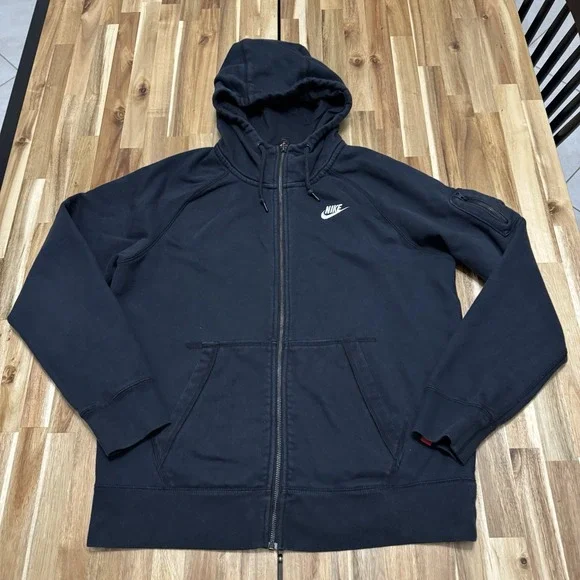 Nike Hoodie Mens L Black Sportswear Club Fleece Full Zip‎ Hooded Athleisure Gym