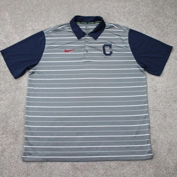 Nike BSBL Cleveland Polo Shirt Men XL Gray Guardians Dri-Fit Contrast Collar S/S