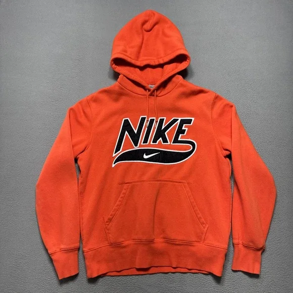 Vintage Nike Hoodie‎ Mens Sz Medium Orange Swoosh Script Spellout Y2k Streetwear