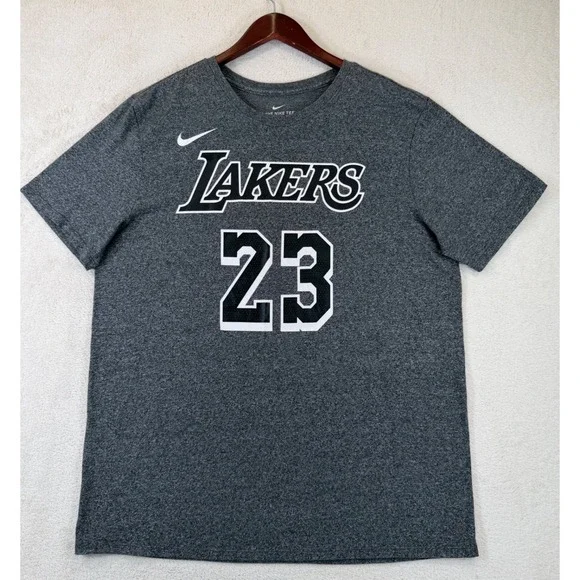 Nike Los Angeles Lakers LeBron James 23 Shirt Mens XL Grey Heather NBA Tee