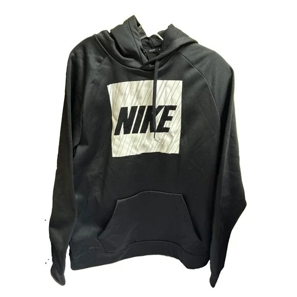 Nike Men's Sweatshirt Hoodie Size Large Black Pullover Dri-Fit 100% Polyester