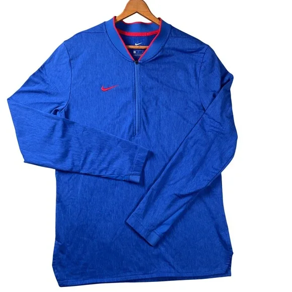 Nike Quarter Zip Pullover Mens Small Blue Red Swoosh Long Sleeve Fleece Top