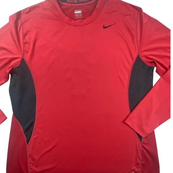 Nike Pro Mens XXL Red Black Long Sleeve Compression Shirt Nike FIT 356864-648